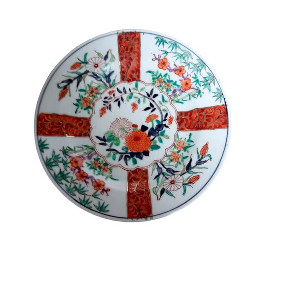Asian Inspired Imari Style Decorative Plate Orange Blue Green Floral Design 7" - Picture 4 of 7